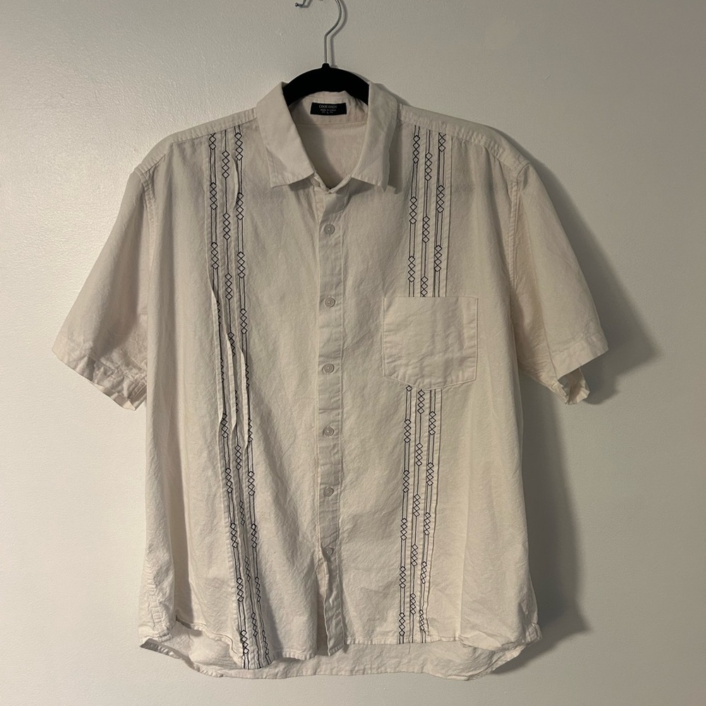 Coofandy White Short Sleeve Button Down Shirt - Men's Large Bowling Style Shirt